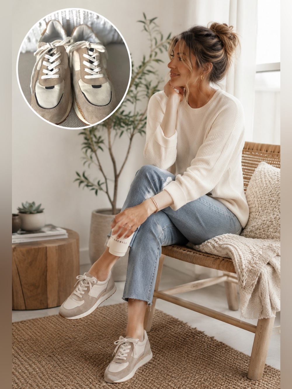 Madewell MWL Kickoff Trainer Sneakers Women’s 8 Cream Taupe Leather Suede